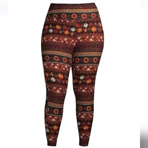 Autumn Floral Stripe High-Waist Leggings - Rust Sz 5X NWT